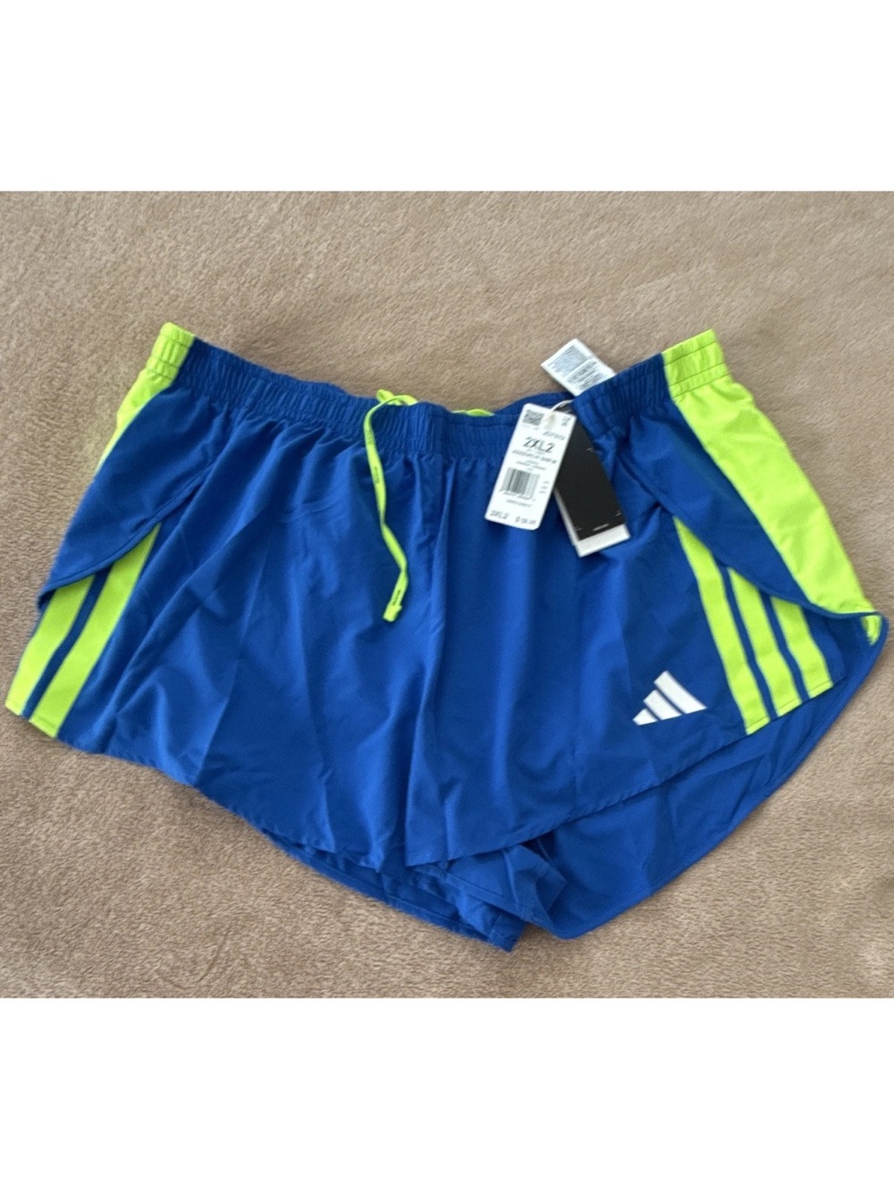 adidas Blue and Neon Green Athletic Shorts with Logo